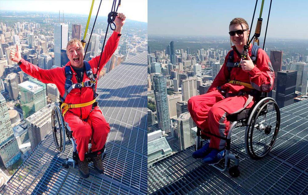 At the CN Tower, Paralympian Rick Hansen launch the accessible wheelchair EdgeWalk experience on the World's