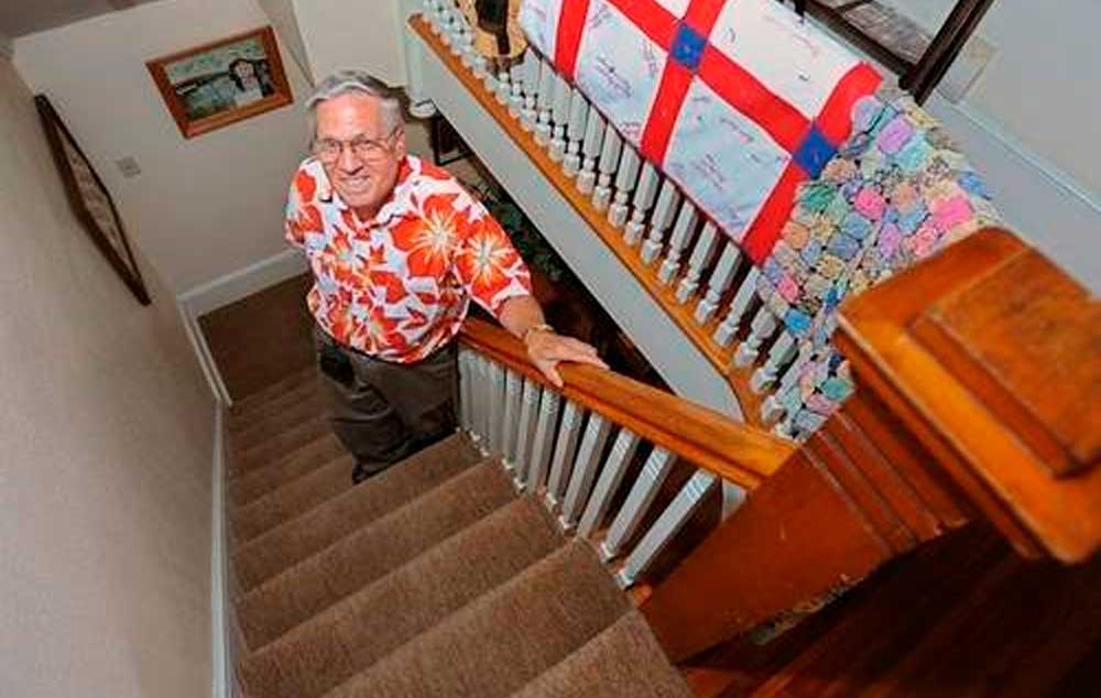 Joseph D. Laurenza, president of the Gouverneur Museum, 30 Church St., shows a narrow staircase that will soon have a stair chair lift for handicapped accessibility