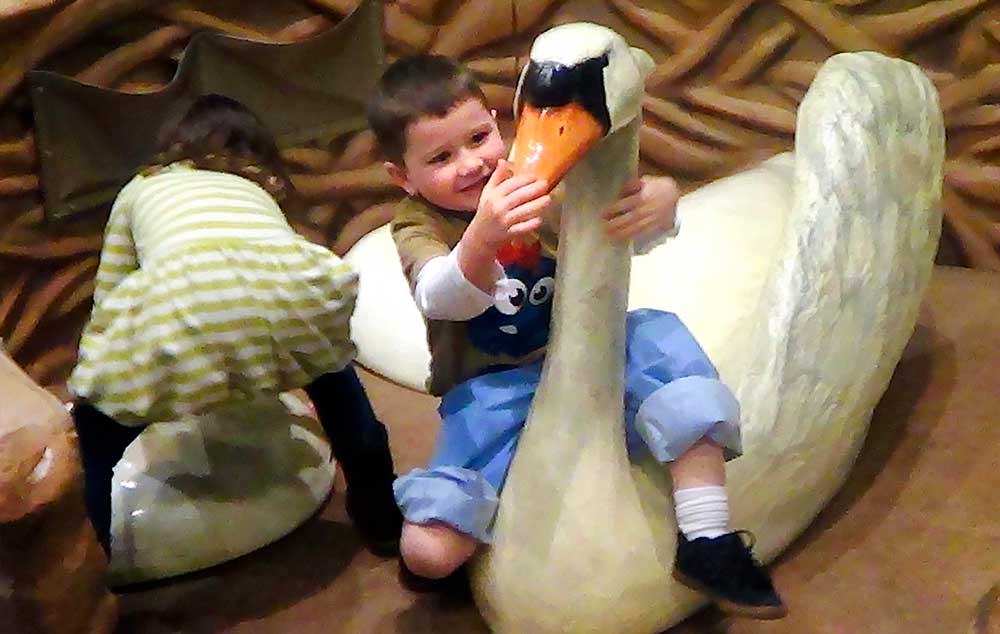 Dylan Murphy, 3, plays with a swan at the Please Touch Museum in Philadelphia. It was his first trip to a museum that didn't overwhelm him.