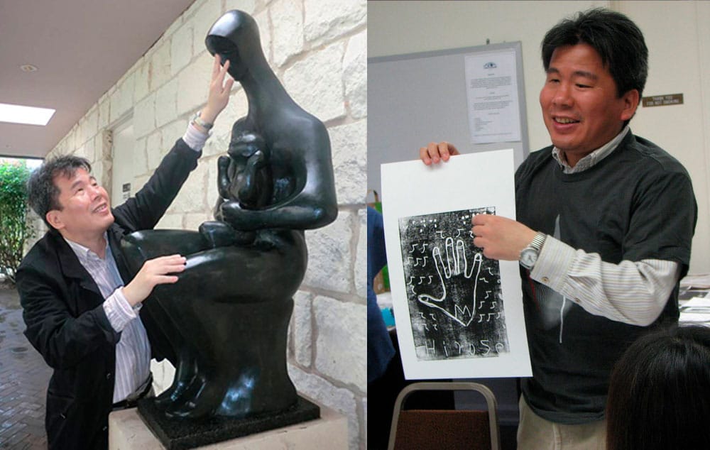 Kojiro Hirose, who is visually disabled, is an organizer of various exhibitions of “tactile culture”