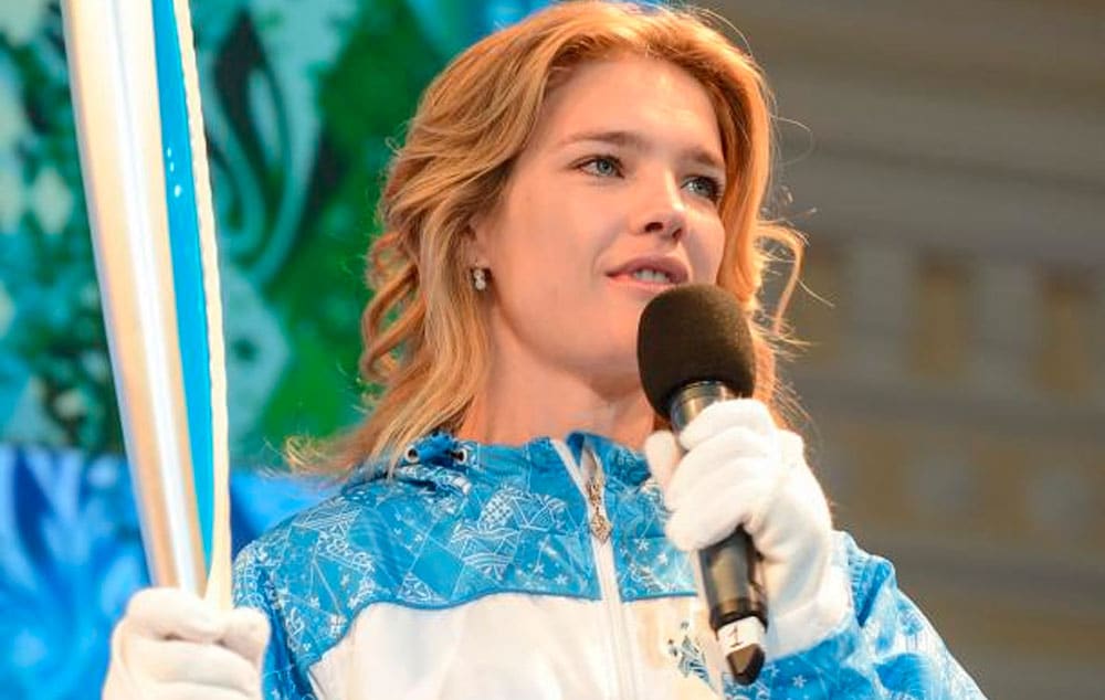 Sochi 2014 Ambassador Natalia Vodianova presenting the Paralympic torch that will be used during the Sochi 2014 Paralympic Games torch relay