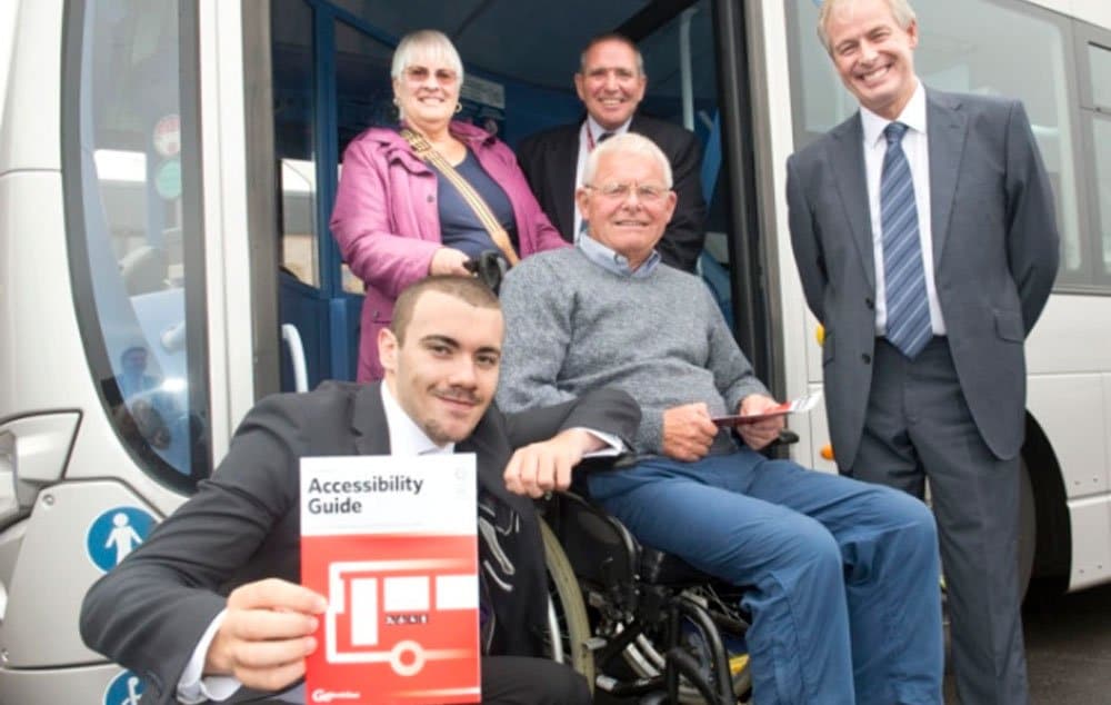 Paralympic swimming champ Josef Craig with Hazel and John Edwards, bus driver, Dave Slater and Kevin Carr of Go North East