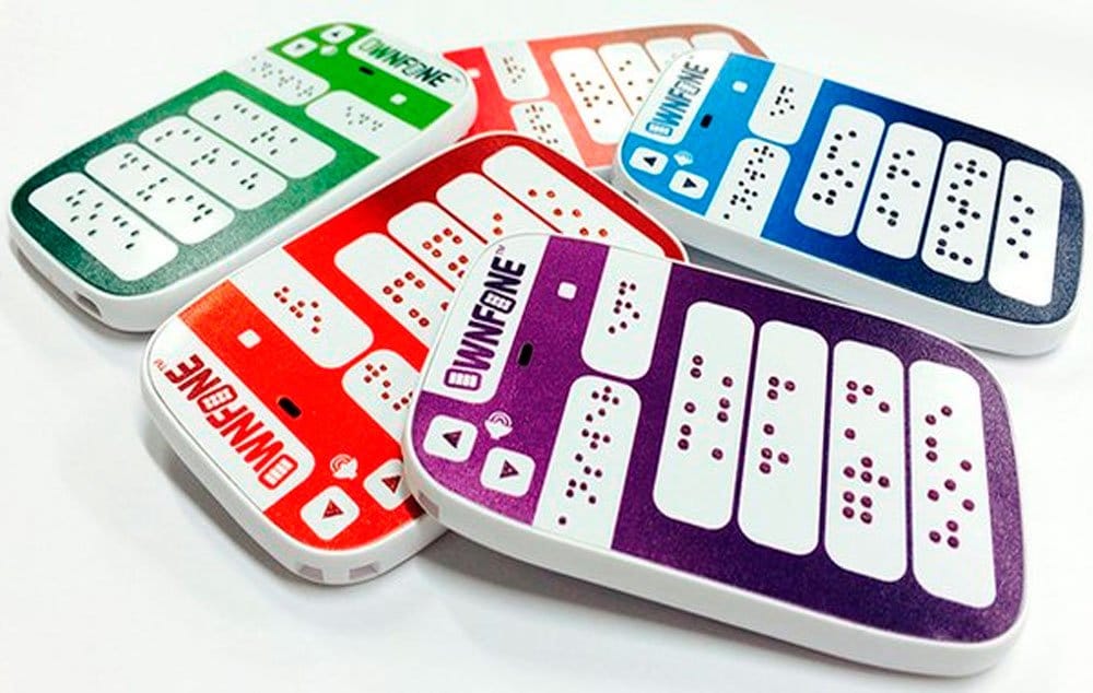 The Braille phones come in a variety of different colours