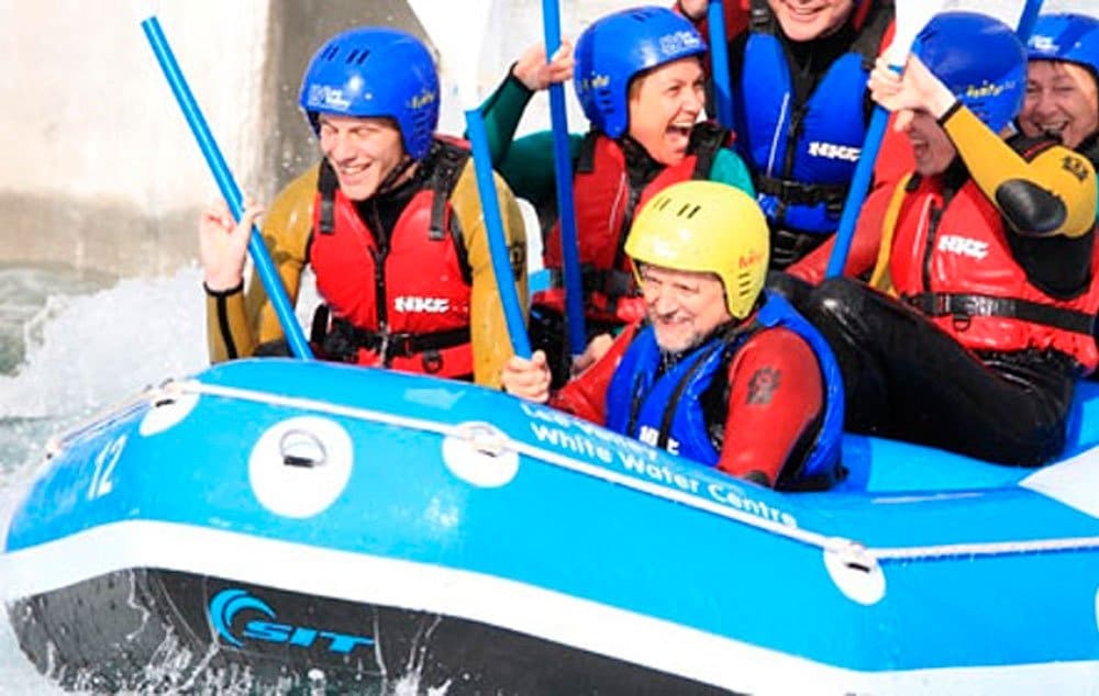 Andrew Healey, in the yellow helmet, at the Lee Valley White Water Centre