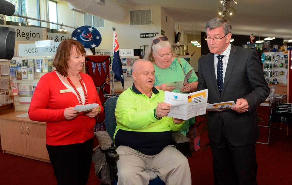 ACCESSIBLE OPTIONS: Karen Gould, Bob Triming, Monica Schrader and Bathurst mayor Gary Rush take a look at the new Visitors’ Guide to Accessible Bathurst